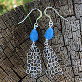 earrings with blue quartz drops and sterling chain tassels