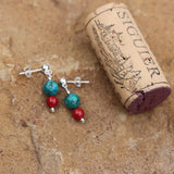 Sterling post earrings with faceted turquoise and red coral