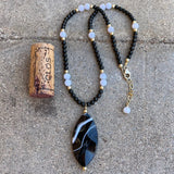 Black agate stone pendant necklace