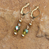 Green and gold crystal earrings with 14k gold-filled ear wires