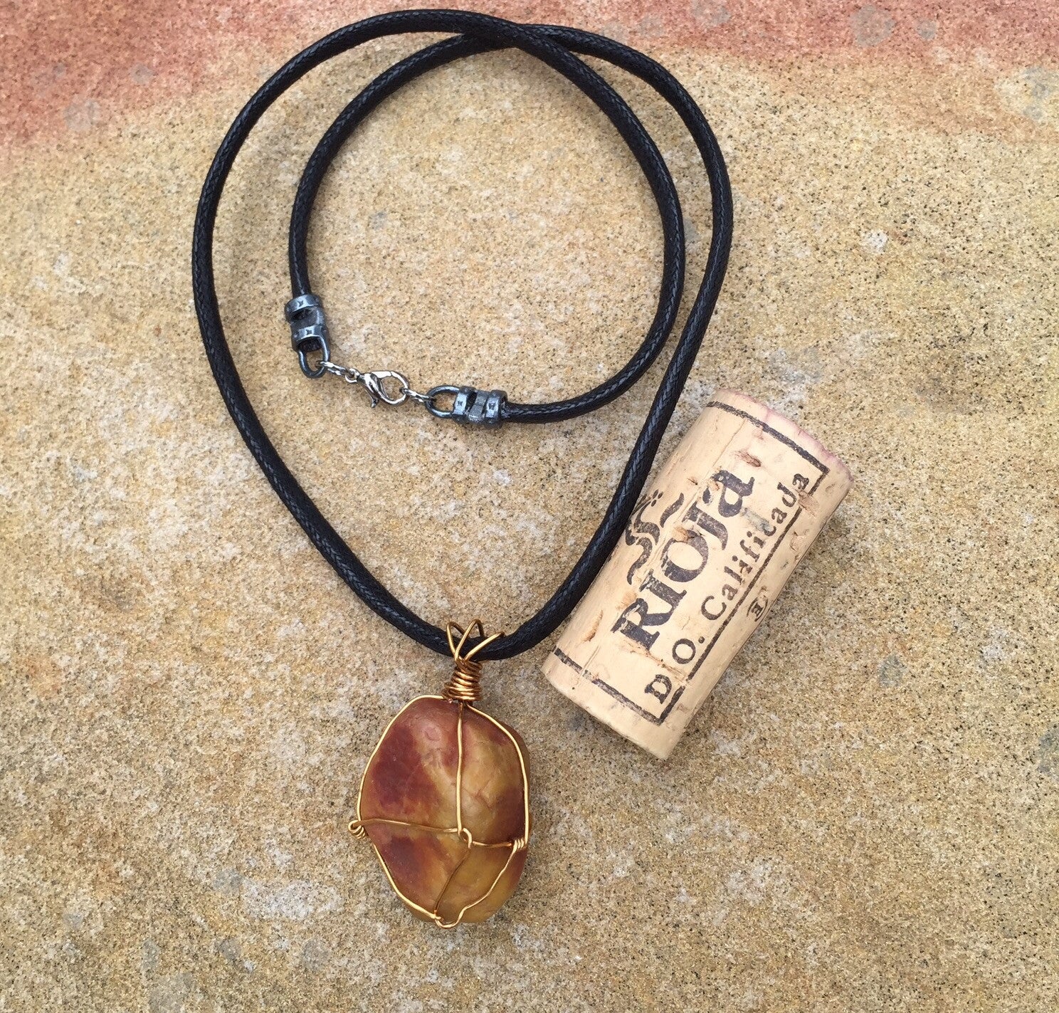 Wire-wrapped stone Pendant necklace with brass – DKTDesigns