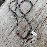 Stretch necklace or triple wrap bracelet with sterling fearless charm