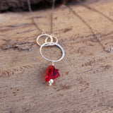 Sterling circles necklace with Swarovski heart pendant in red