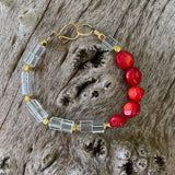 Red coral and crystal bracelet