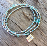 Stretch necklace or triple wrap bracelet in aqua and silver with Colorado charm