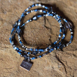 Stretch necklace or triple wrap bracelet in blue, black and white with Colorado charm